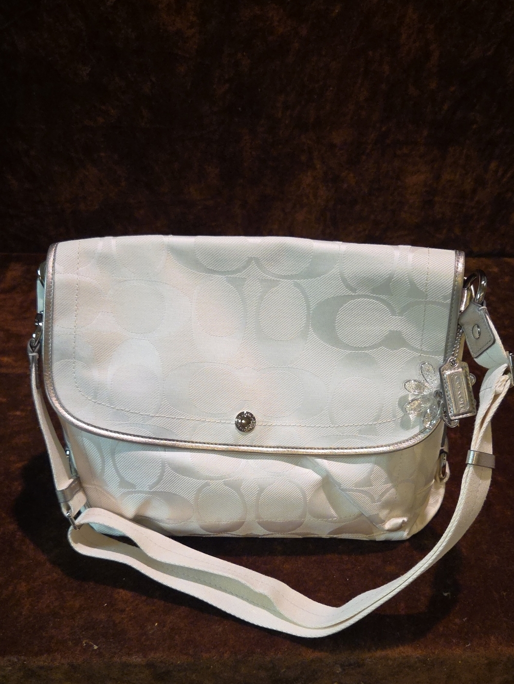 Coach White Signature Jacquard Crossbody with Silver Trim